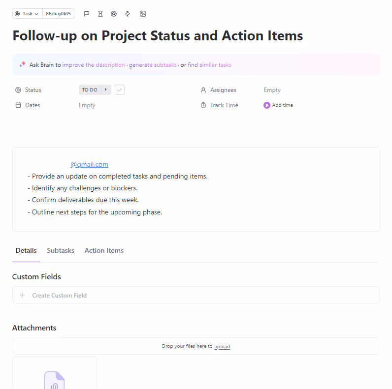 ClickUp's Email to Task in Action